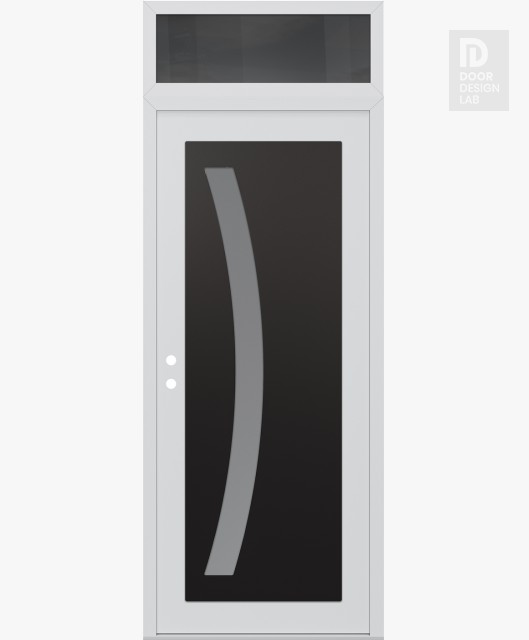 Modern Steel Front Door Diamond C4 36" x 96" white/white frosted Glass Panel black RHI with Transom mirrored Glass
