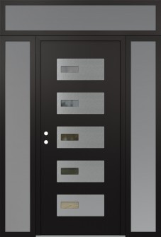 Diamond D7 60" x 96" black/black clear Glass Panel stainless steel RHI with 2 Sidelites and Transom frosted Glass