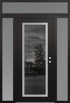 Diamond C1 68" x 96" black/black mirrored Glass Panel stainless steel LHI with 2 Sidelites and Transom frosted Glass