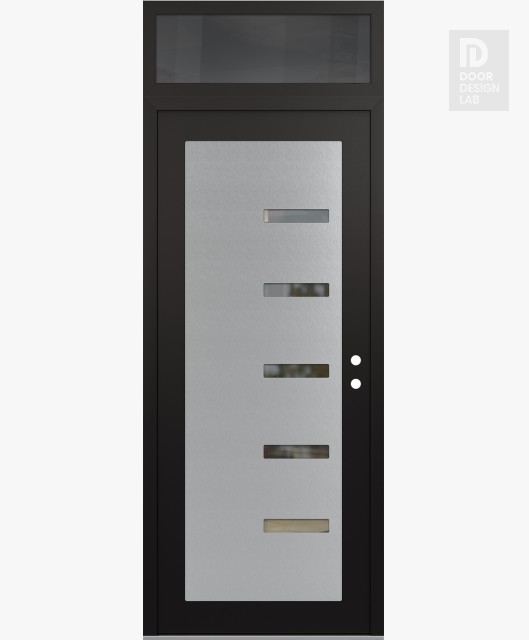 Modern Steel Front Door Diamond C8 36" x 96" black/black clear Glass Panel stainless steel LHI with Transom mirrored Glass