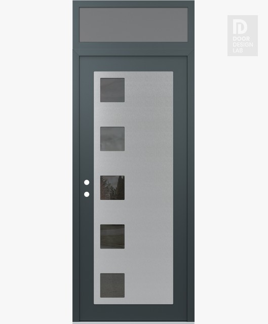 Modern Steel Front Door Diamond C5 36" x 96" anthracite/anthracite mirrored Glass Panel stainless steel RHI with Transom frosted Glass