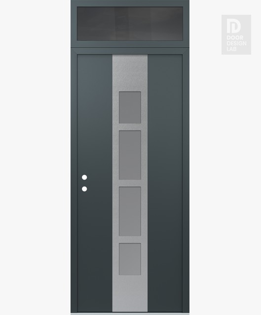 Modern Steel Front Door DIAMOND A10 36" X 96" ANTHRACITE/ANTHRACITE FROSTED GLASS PANEL STAINLESS STEEL RHI WITH TRANSOM MIRRORED GLASS