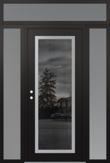 Diamond C1 60" x 96" black/black mirrored Glass Panel stainless steel RHI with 2 Sidelites and Transom frosted Glass