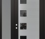 Modern Steel Front Door Diamond C5 48" x 96" black/black mirrored Glass Panel stainless steel RHI with Sidelite and Transom frosted Glass