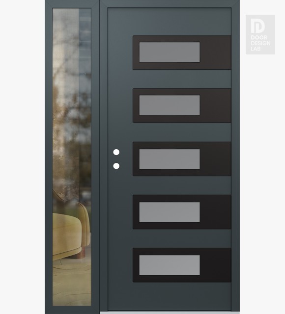 Modern Steel Front Door Diamond D3 48" x 80" anthracite/anthracite frosted Glass Panel black RHI with Sidelite clear Glass