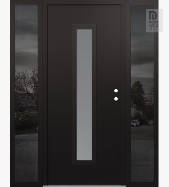 Modern Steel Front Door DIAMOND A11 68" X 80" BLACK/WHITE FROSTED GLASS PANEL BLACK LHI WITH 2 SIDELITES MIRRORED GLASS