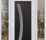 Modern Steel Front Door Diamond C4 60" x 96" white/white frosted Glass Panel black RHI with 2 Sidelites and Transom clear Glass