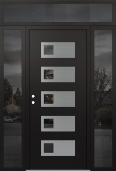 Diamond D2 60" x 96" black/black mirrored Glass Panel stainless steel RHI with 2 Sidelites and Transom mirrored Glass