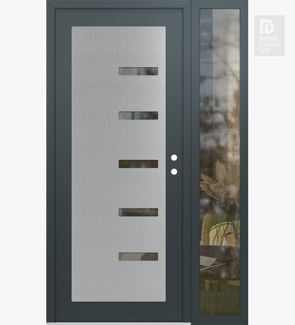 Modern Steel Front Door Diamond C8 52" x 80" anthracite/anthracite clear Glass Panel stainless steel LHI with Sidelite clear Glass