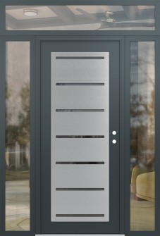 Diamond C11 68" x 96" anthracite/anthracite mirrored Glass Panel stainless steel LHI with 2 Sidelites and Transom clear Glass