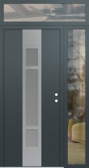 DIAMOND A9 50" X 96" ANTHRACITE/ANTHRACITE FROSTED GLASS PANEL STAINLESS STEEL LHI WITH SIDELITE AND TRANSOM CLEAR GLASS