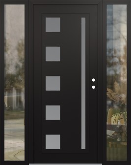 Diamond C3 68" x 80" black/white frosted Glass Panel black LHI with 2 Sidelites clear Glass