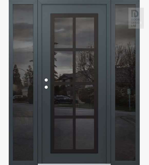 Modern Steel Front Door Diamond C16 60" x 80" anthracite/anthracite mirrored Glass Panel black RHI with 2 Sidelites mirrored Glass