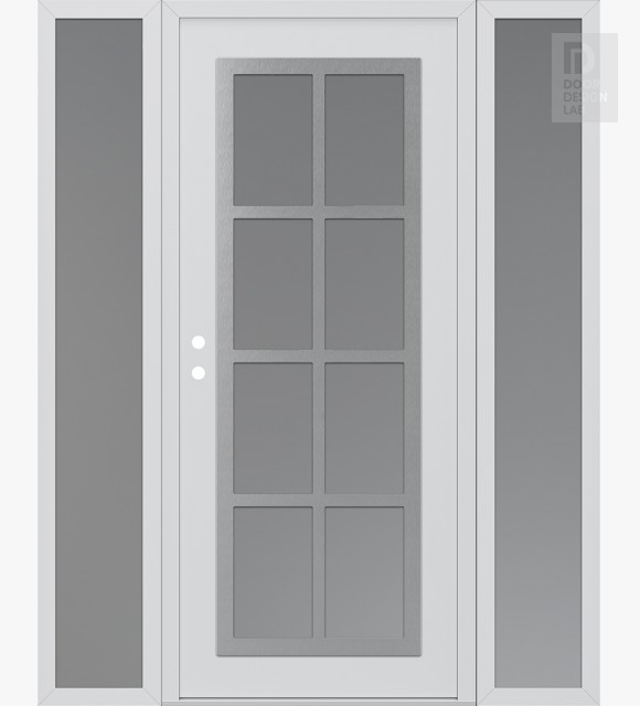 Modern Steel Front Door Diamond C16 60" x 80" white/white frosted Glass Panel stainless steel RHI with 2 Sidelites frosted Glass