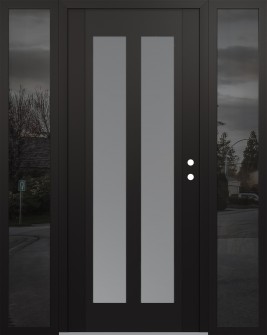 Diamond C14 68" x 80" black/white frosted Glass Panel black LHI with 2 Sidelites mirrored Glass