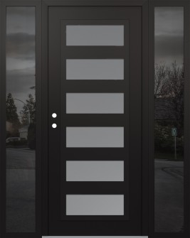 Diamond C9 64" x 80" black/white frosted Glass Panel black RHI with 2 Sidelites mirrored Glass