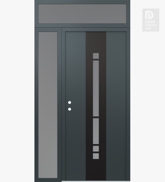 Modern Steel Front Door DIAMOND A3 48" X 96" ANTHRACITE/ANTHRACITE FROSTED GLASS PANEL BLACK RHI WITH SIDELITE AND TRANSOM FROSTED GLASS