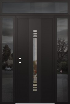 DIAMOND A5 64" X 96" BLACK/BLACK CLEAR GLASS PANEL BLACK RHI WITH 2 SIDELITES AND TRANSOM MIRRORED GLASS