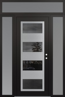 Diamond C2 68" x 96" black/black mirrored Glass Panel stainless steel LHI with 2 Sidelites and Transom frosted Glass