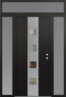 DIAMOND A12 60" X 96" BLACK/BLACK CLEAR GLASS PANEL STAINLESS STEEL LHI WITH 2 SIDELITES AND TRANSOM FROSTED GLASS