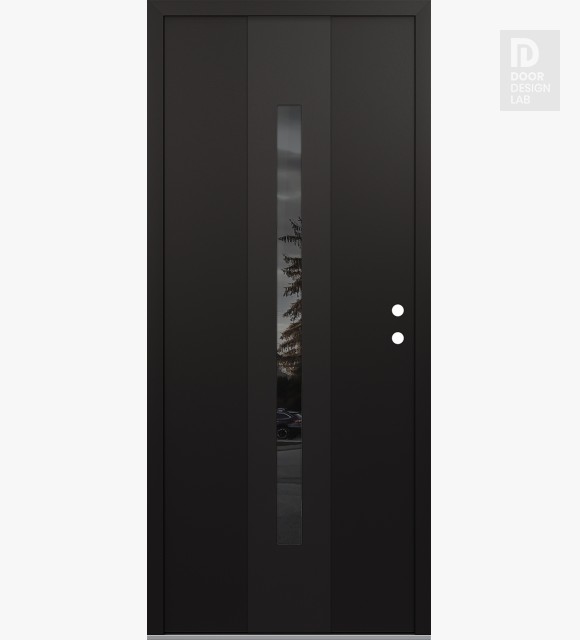 Modern Steel Front Door DIAMOND A2 36" X 80" BLACK/BLACK MIRRORED GLASS PANEL BLACK LHI