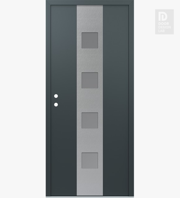Modern Steel Front Door DIAMOND A12 36" X 80" ANTHRACITE/ANTHRACITE FROSTED GLASS PANEL STAINLESS STEEL RHI