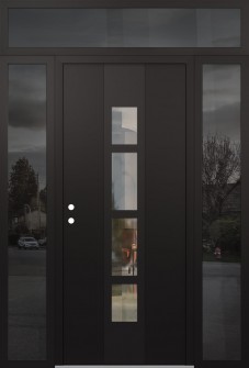 DIAMOND A10 68" X 96" BLACK/BLACK CLEAR GLASS PANEL BLACK RHI WITH 2 SIDELITES AND TRANSOM MIRRORED GLASS