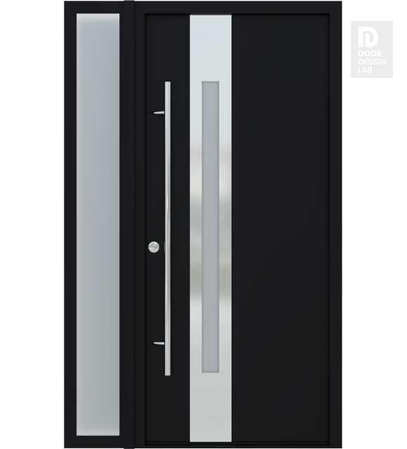 MODERN FRONT STEEL DOOR ZEPHYR BLACK/WHITE 49 1/4" X 81 11/16" RIGHT HAND INSWING + SIDELITE LEFT