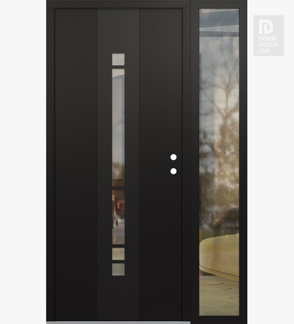 Modern Steel Front Door DIAMOND A3 52" X 80" BLACK/BLACK CLEAR GLASS PANEL BLACK LHI WITH SIDELITE CLEAR GLASS