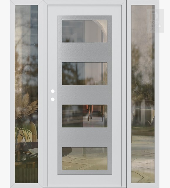 Modern Steel Front Door Diamond C2 60" x 80" white/white clear Glass Panel stainless steel RHI with 2 Sidelites clear Glass