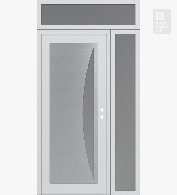 Modern Steel Front Door Diamond C13 48" x 96" white/white frosted Glass Panel stainless steel LHI with Sidelite and Transom frosted Glass