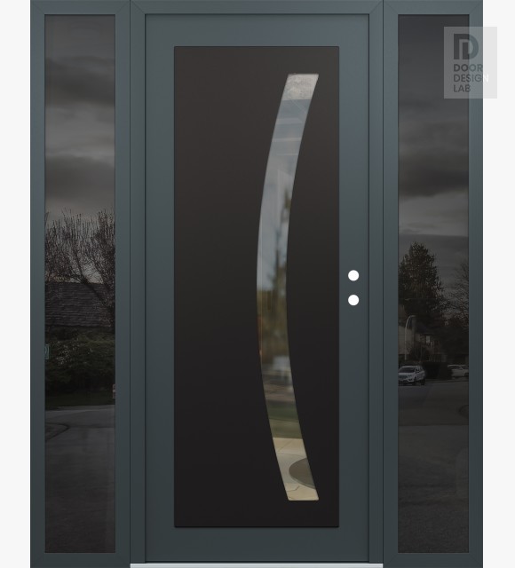 Modern Steel Front Door Diamond C4 60" x 80" anthracite/anthracite clear Glass Panel black LHI with 2 Sidelites mirrored Glass