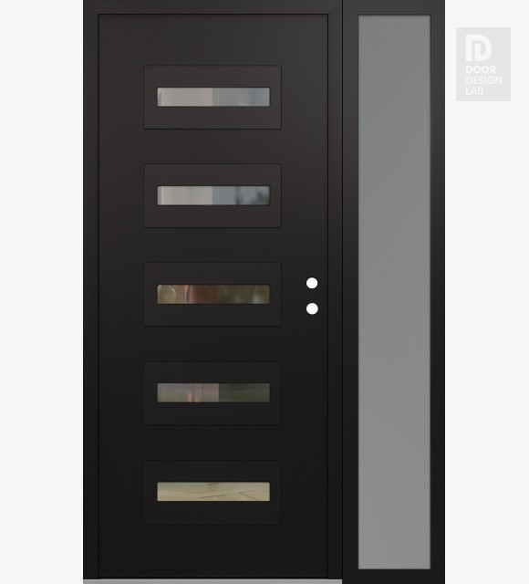 Modern Steel Front Door Diamond D4 50" x 80" black/black clear Glass Panel black LHI with Sidelite frosted Glass