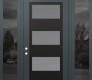 Modern Steel Front Door Diamond C2 68" x 96" anthracite/anthracite frosted Glass Panel black RHI with 2 Sidelites and Transom mirrored Glass