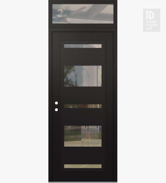 Modern Steel Front Door Diamond C10 36" x 96" black/black clear Glass Panel black RHI with Transom clear Glass
