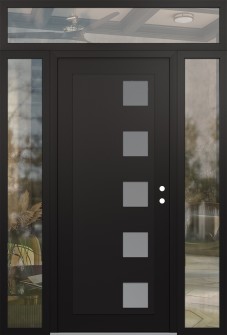 Diamond C5 68" x 96" black/white frosted Glass Panel black LHI with 2 Sidelites and Transom clear Glass