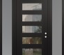 Modern Steel Front Door Diamond C9 68" x 96" black/black clear Glass Panel black LHI with 2 Sidelites and Transom frosted Glass