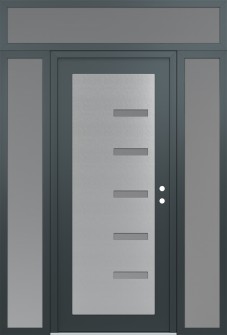 Diamond C8 60" x 96" anthracite/anthracite frosted Glass Panel stainless steel LHI with 2 Sidelites and Transom frosted Glass