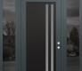 Modern Steel Front Door Diamond C6 64" x 96" anthracite/anthracite frosted Glass Panel black LHI with 2 Sidelites and Transom mirrored Glass