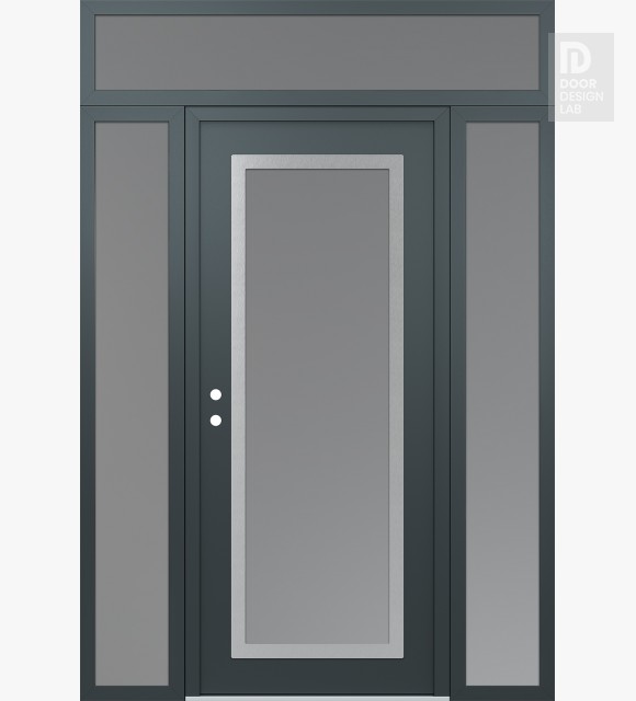 Modern Steel Front Door Diamond C1 68" x 96" anthracite/anthracite frosted Glass Panel stainless steel RHI with 2 Sidelites and Transom frosted Glass