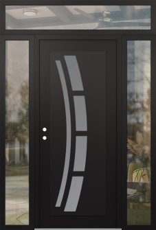 Diamond C12 64" x 96" black/white frosted Glass Panel black RHI with 2 Sidelites and Transom clear Glass