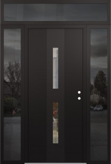 DIAMOND A6 68" X 96" BLACK/BLACK CLEAR GLASS PANEL BLACK LHI WITH 2 SIDELITES AND TRANSOM MIRRORED GLASS