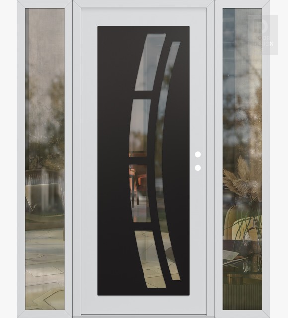 Modern Steel Front Door Diamond C12 68" x 80" white/white clear Glass Panel black LHI with 2 Sidelites clear Glass
