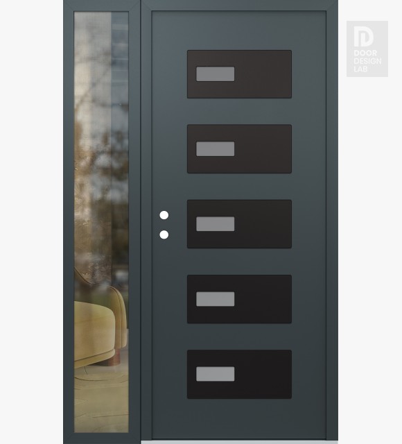 Modern Steel Front Door Diamond D7 50" x 80" anthracite/anthracite frosted Glass Panel black RHI with Sidelite clear Glass