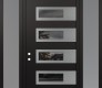 Modern Steel Front Door Diamond D3 60" x 96" black/black mirrored Glass Panel stainless steel RHI with 2 Sidelites and Transom frosted Glass