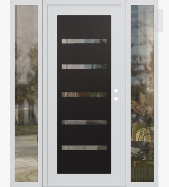Modern Steel Front Door Diamond C7 68" x 80" white/white clear Glass Panel black LHI with 2 Sidelites clear Glass