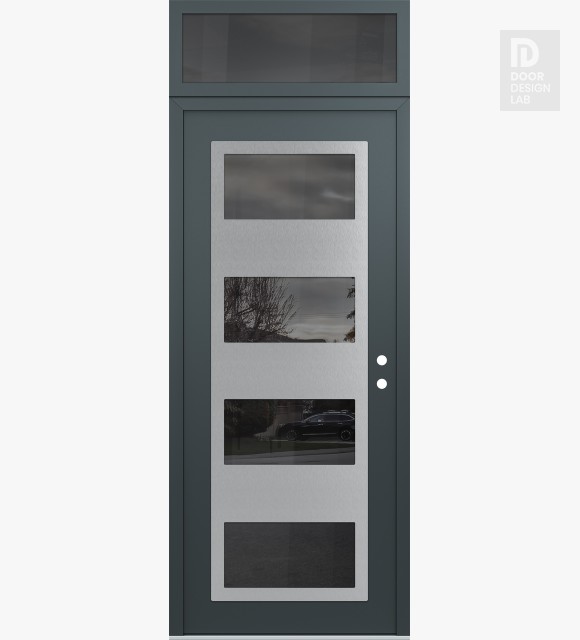 Modern Steel Front Door Diamond C2 36" x 96" anthracite/anthracite mirrored Glass Panel stainless steel LHI with Transom mirrored Glass