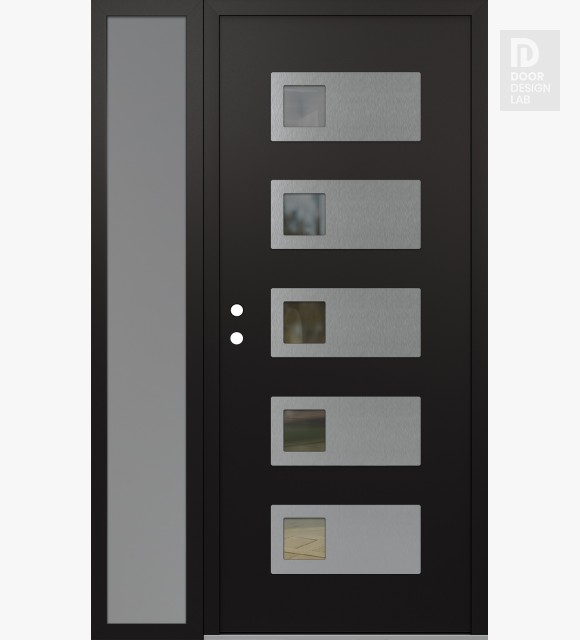 Modern Steel Front Door Diamond D2 52" x 80" black/black clear Glass Panel stainless steel RHI with Sidelite frosted Glass