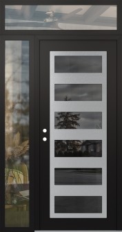 Diamond C9 52" x 96" black/black mirrored Glass Panel stainless steel RHI with Sidelite and Transom clear Glass