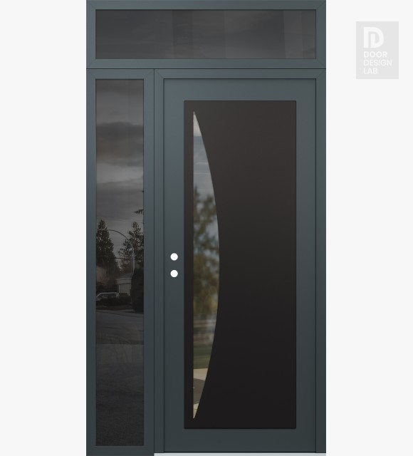 Modern Steel Front Door Diamond C13 48" x 96" anthracite/anthracite clear Glass Panel black RHI with Sidelite and Transom mirrored Glass
